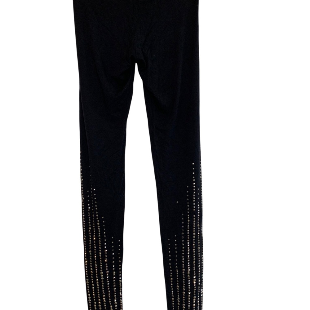 VOCAL APPAREL Black Leggings Rhinestone Stripes Smoky Quarts Look Women’s Small - Picture 4 of 14